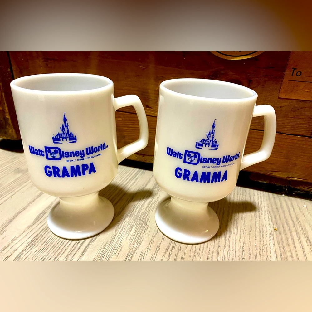 1970s Vintage White glass Walt Disney mugs.